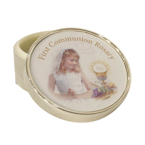 Silver Plated First Holy Communion Rosary Box - Girl