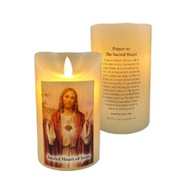 Flickering LED Wax Devotional Candle - Sacred Heart of Jesus