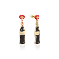 Coca Cola Couture Kingdom - Coke Bottle and Glitter Lips Drop Earrings Yellow Gold