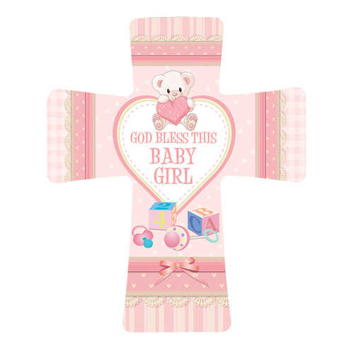 God Bless this Baby Girl Porcelain Cross