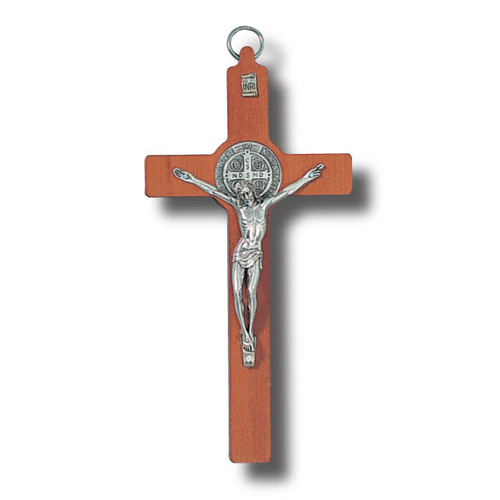 Hanging Crucifix St Benedict - 20cm x 10cm - Metal & Wood Finish