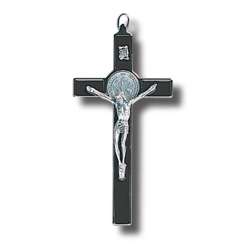 Hanging Crucifix St Benedict - 20cm x 10cm - Metal & Brown Enamel Finish