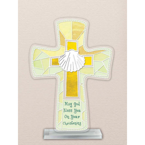 Christening Painted Glass Crucifix