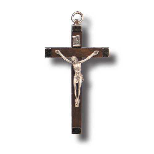 Wall Crucifix - 11cm Brown Wood with Metal