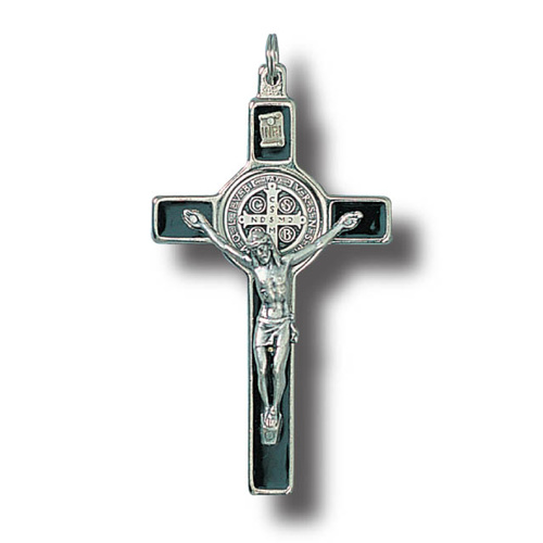 Grey St Benedict Wall Crucifix - 8cm Metal & Enamel