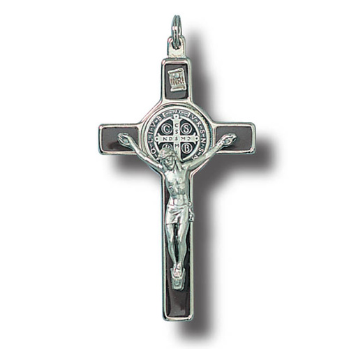 Brown St Benedict Wall Crucifix - 8cm  Metal & Enamel