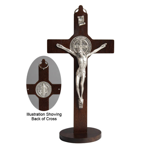 Standing Crucifix St Benedict - 20cm x 10cm Metal & Wood Finish