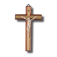 Wall Crucifix - 20cm Dark Wood & Metal Inlay