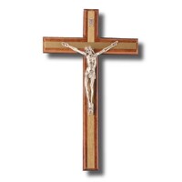 Wall Crucifix - 25cm Dark Wood & Metal Inlay