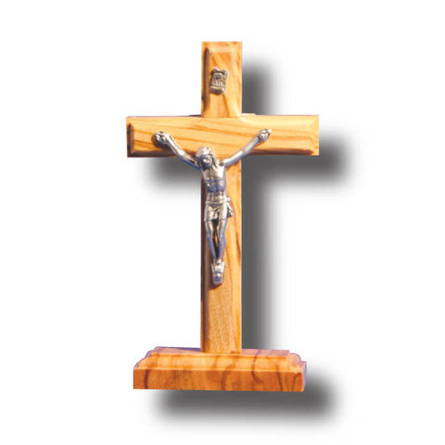 Standing Crucifix - 11cm Olive Metal & Wood