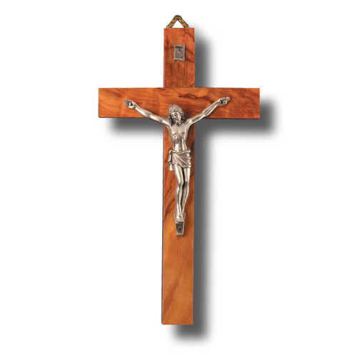 Wall Crucifix - 25cm x 15cm - Olive Wood & Metal Finish