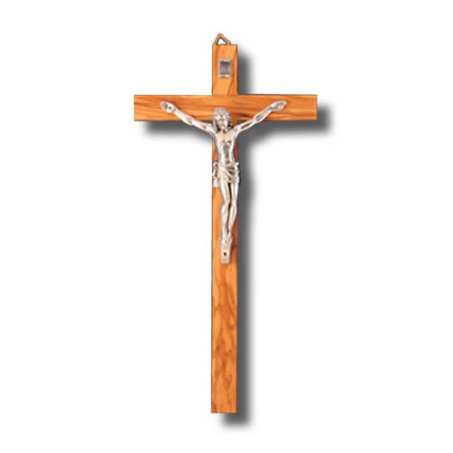 Wall Crucifix - 30cm Light Olive Wood & Metal