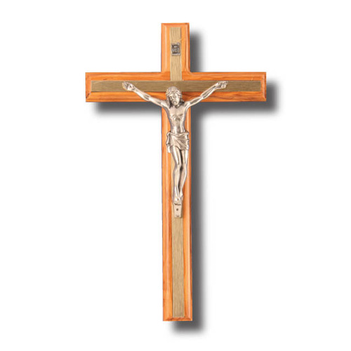 Wall Crucifix - 17cm x 1cm Olive Wood & Metal