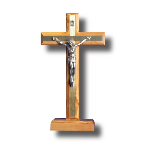 Standing Crucifix - 22cm Olive Wood & Metal