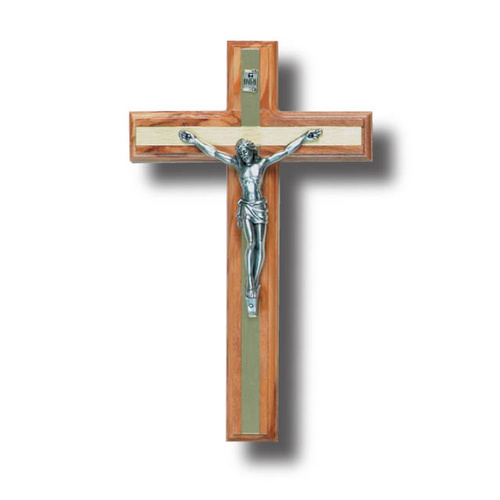 Wall Crucifix - 20cm x 2cm Olive Wood & Metal