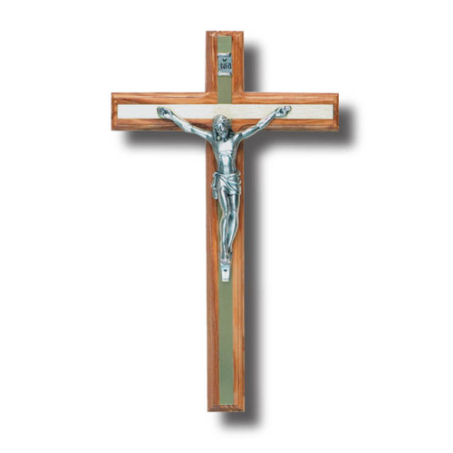 Wall Crucifix - 25cm x 2cm Olive Wood & Metal