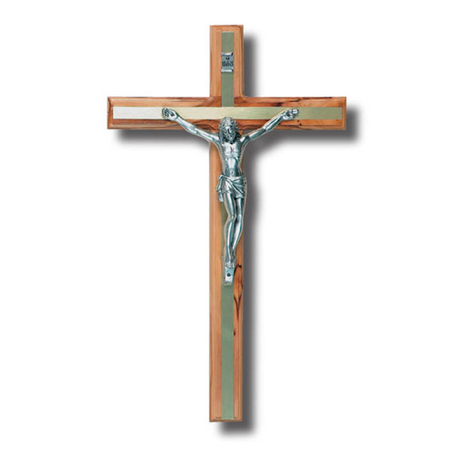 Wall Crucifix - 30cm x 1.8cm Olive Wood & Metal
