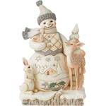 DAMAGED BOX - Jim Shore Heartwood Creek White Woodland - Snowman with Deer and Bunny