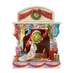 DAMAGED BOX - Dr Seuss The Grinch by Jim Shore - Grinch Peeking out of Fireplace