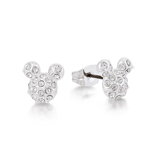 Disney Couture Kingdom - Mickey Mouse - Pave` Crystal Stud Earrings White Gold
