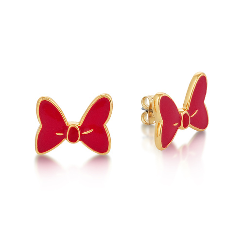 Disney Couture Kingdom - Minnie Mouse - Red Bow Stud Earrings Yellow Gold