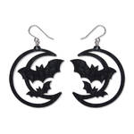 Erstwilder - Midnight Mischief - Moon & Bats Drop Earrings - Black