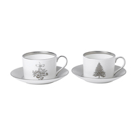 Wedgwood Winter White Set of 2 Christmas Teacups & Saucers