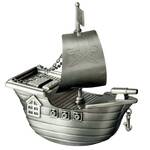 Russell Collection Money Bank - Pewter Finish Jolly Roger Pirate Ship