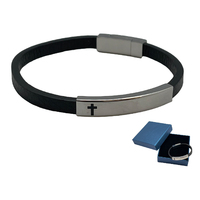 Stainless Steel Leather Bracelet With Cross