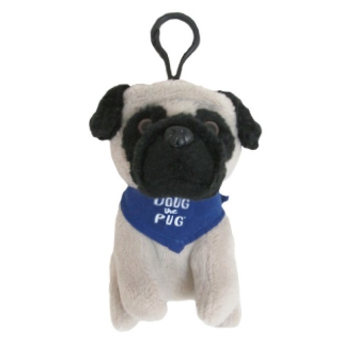 Doug The Pug Plush Backpack Clip Blue Bandana