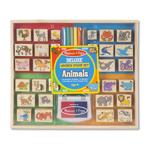 Melissa & Doug Wooden Stamp Set - Animals Deluxe Set