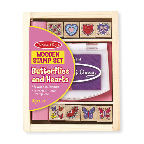 Melissa & Doug Wooden Stamp Set - Butterflies and Hearts