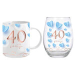 40th Birthday Mug & Stemless Wine Glass Set