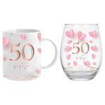 50th Birthday Mug & Stemless Wine Glass Set