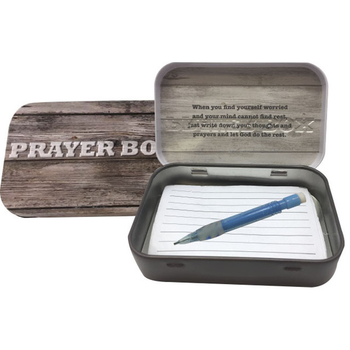 Tin Prayer Box With Notes - Wood pattern
