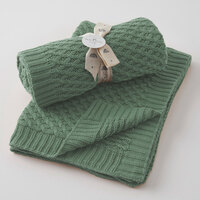 Pilbeam Nordic Kids - Forest Green Basket Weave Knit Blanket