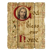 Vintage Hanging Saint Plaque - God Bless Our Home