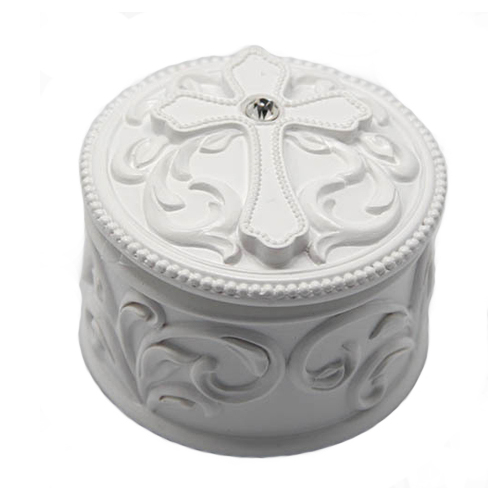 Jewellery Box With Cross - White