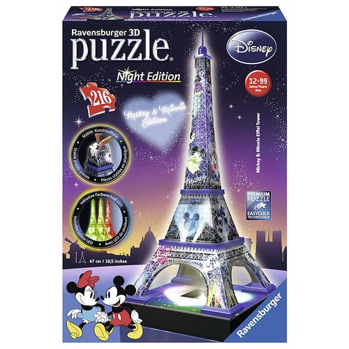 Ravensburger 3D Puzzle 216pc - Mickey & Minnie Eiffel Tower Night Edition