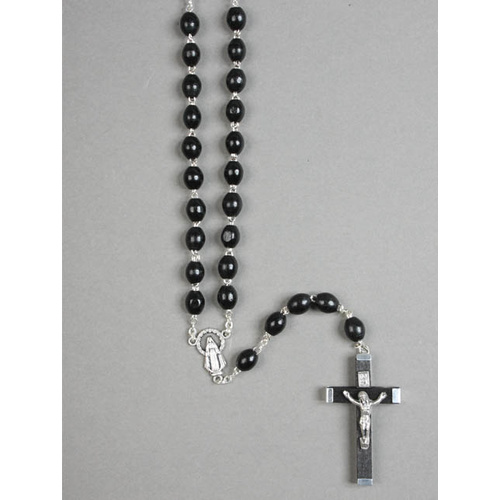 Oval Shape Wood Rosary - Black