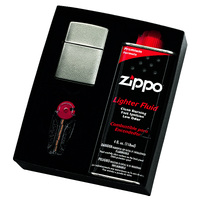Zippo Gift Set - Lighter and Fluid - Brushed Chrome Lighter
