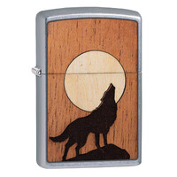Zippo Lighter - Woodchuck Wolf With Moon Inlay