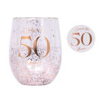 Splosh Celebration - 50th Glitter Stemless Glass & Badge Set