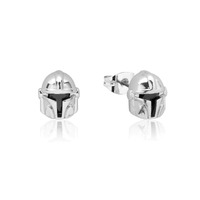 Disney Couture Kingdom Precious Metal - Star Wars - Mandalorian Helmet Crystal Stud Earrings Silver