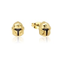 Disney Couture Kingdom Precious Metal - Star Wars - Mandalorian Helmet Crystal Stud Earrings Yellow Gold