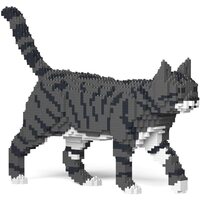 Jekca Animals - Tabby Cat Dark Grey Walking 28cm