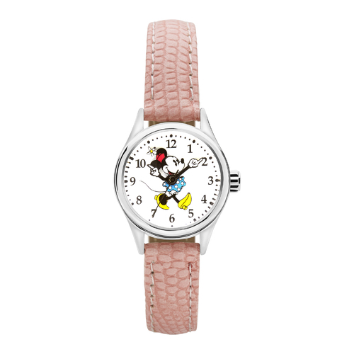 The Original Mickey Collection Watch - Silver + Croc Pink 25mm Ft Minnie