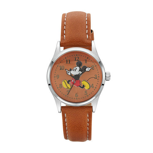 The Original Mickey Collection Watch - Silver + Tan 34mm