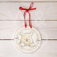 Disney Christmas By Widdop And Co Hanging Plaque: Baby's First Christmas Winnie The Pooh