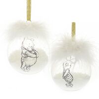 Disney Christmas By Widdop And Co Bauble - Feather Glass Pooh & Piglet